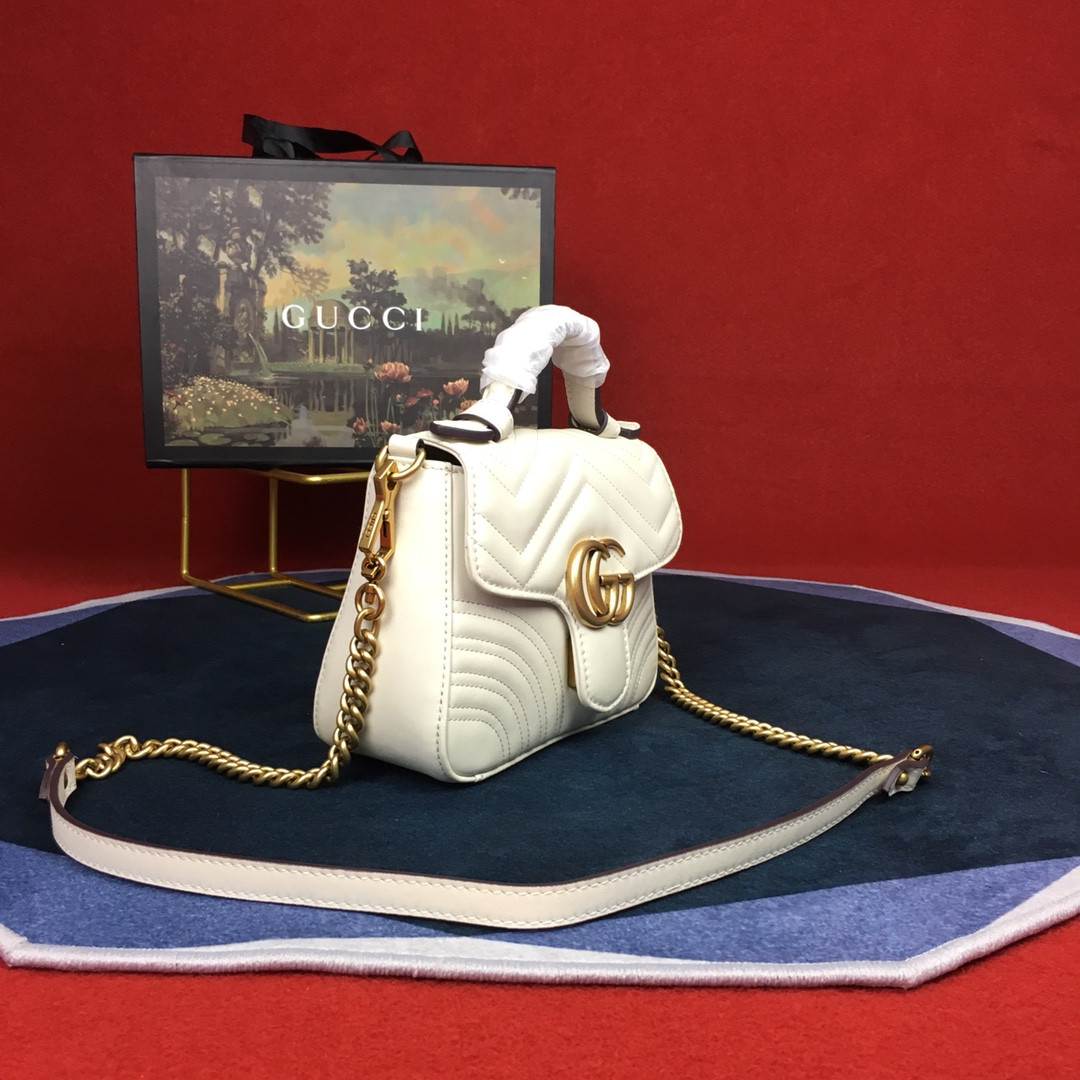 GUCCI GG MARMONT MATELASSÉ MINI BAG WHITE 8.5"W x 5"H x 2.5"D