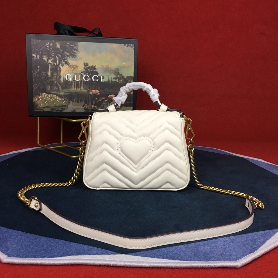GUCCI GG MARMONT MATELASSÉ MINI BAG WHITE 8.5"W x 5"H x 2.5"D