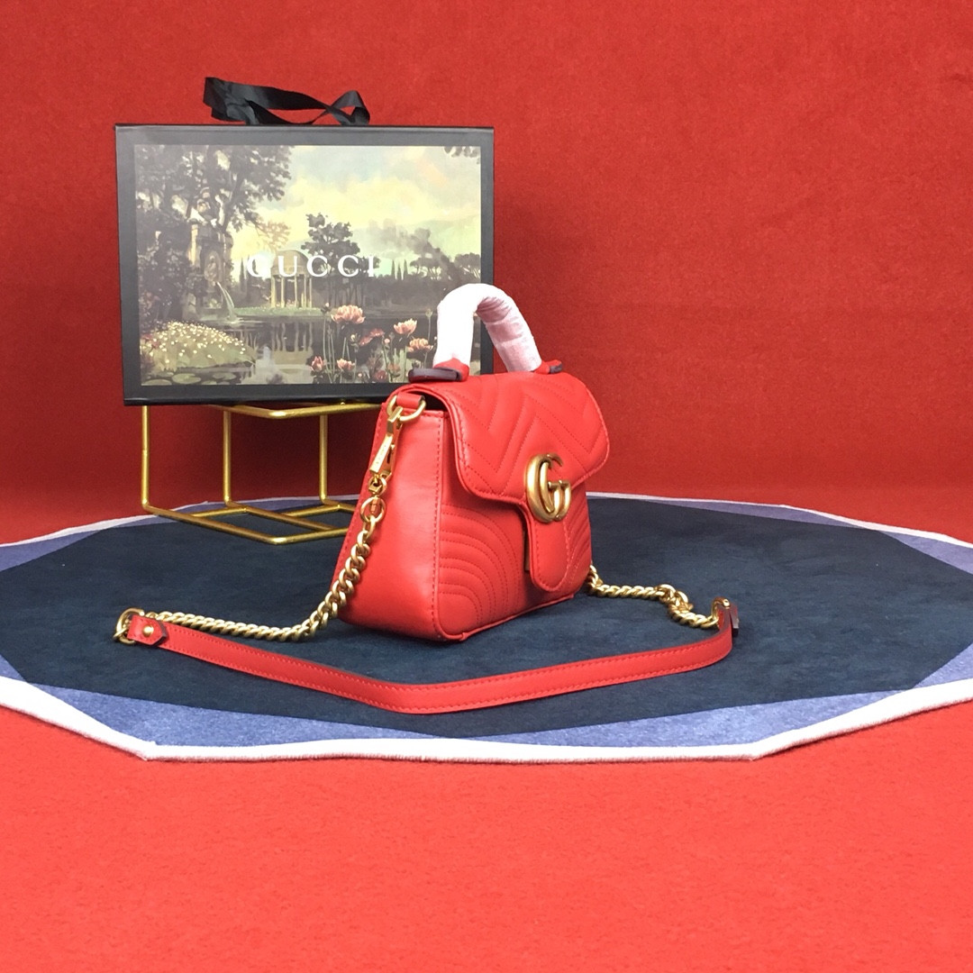 GUCCI GG MARMONT MATELASSÉ MINI BAG RED 8.5"W x 5"H x 2.5"D