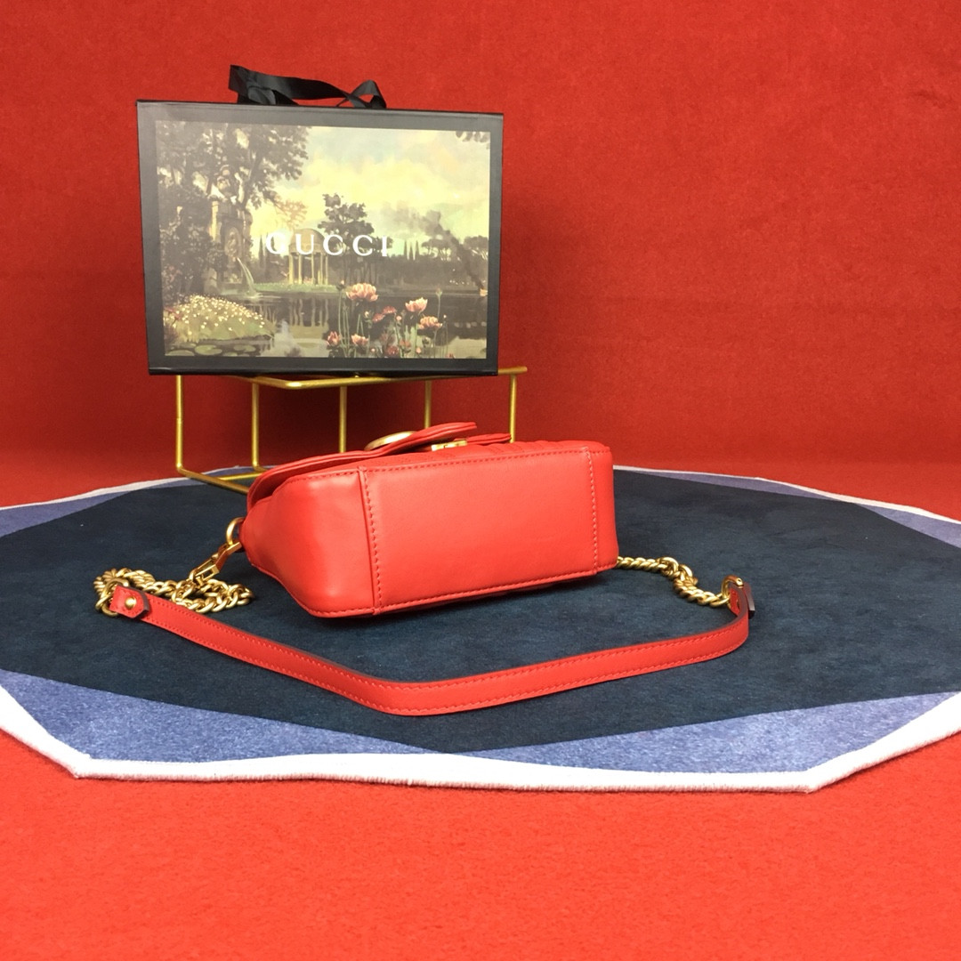 GUCCI GG MARMONT MATELASSÉ MINI BAG RED 8.5"W x 5"H x 2.5"D