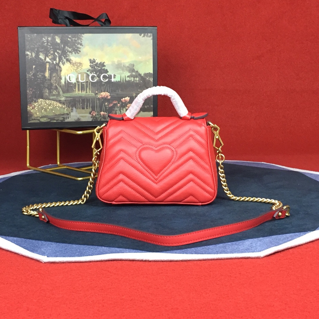 GUCCI GG MARMONT MATELASSÉ MINI BAG RED 8.5"W x 5"H x 2.5"D