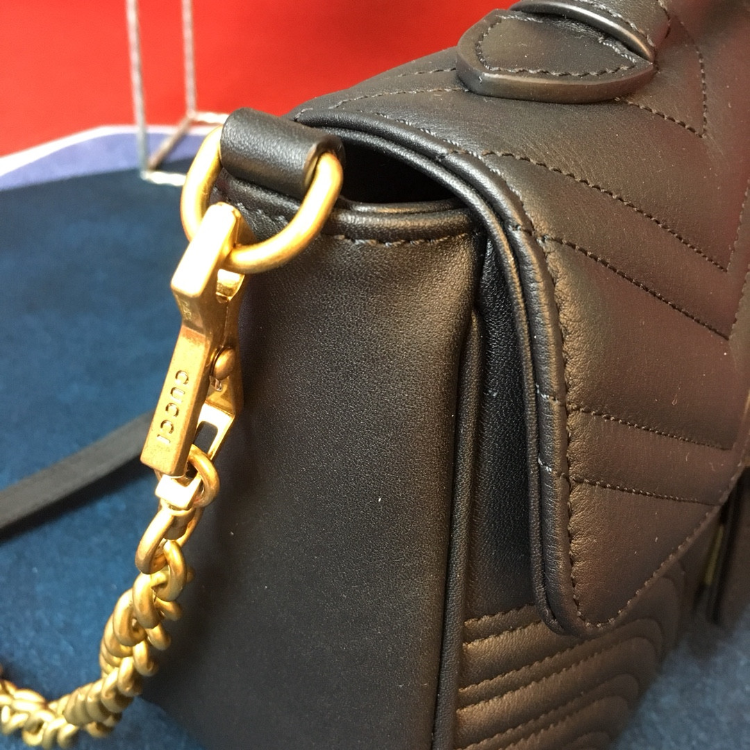 GUCCI GG MARMONT SMALL SHOULDER BAG BLACK 10"W x 6"H x 3"D