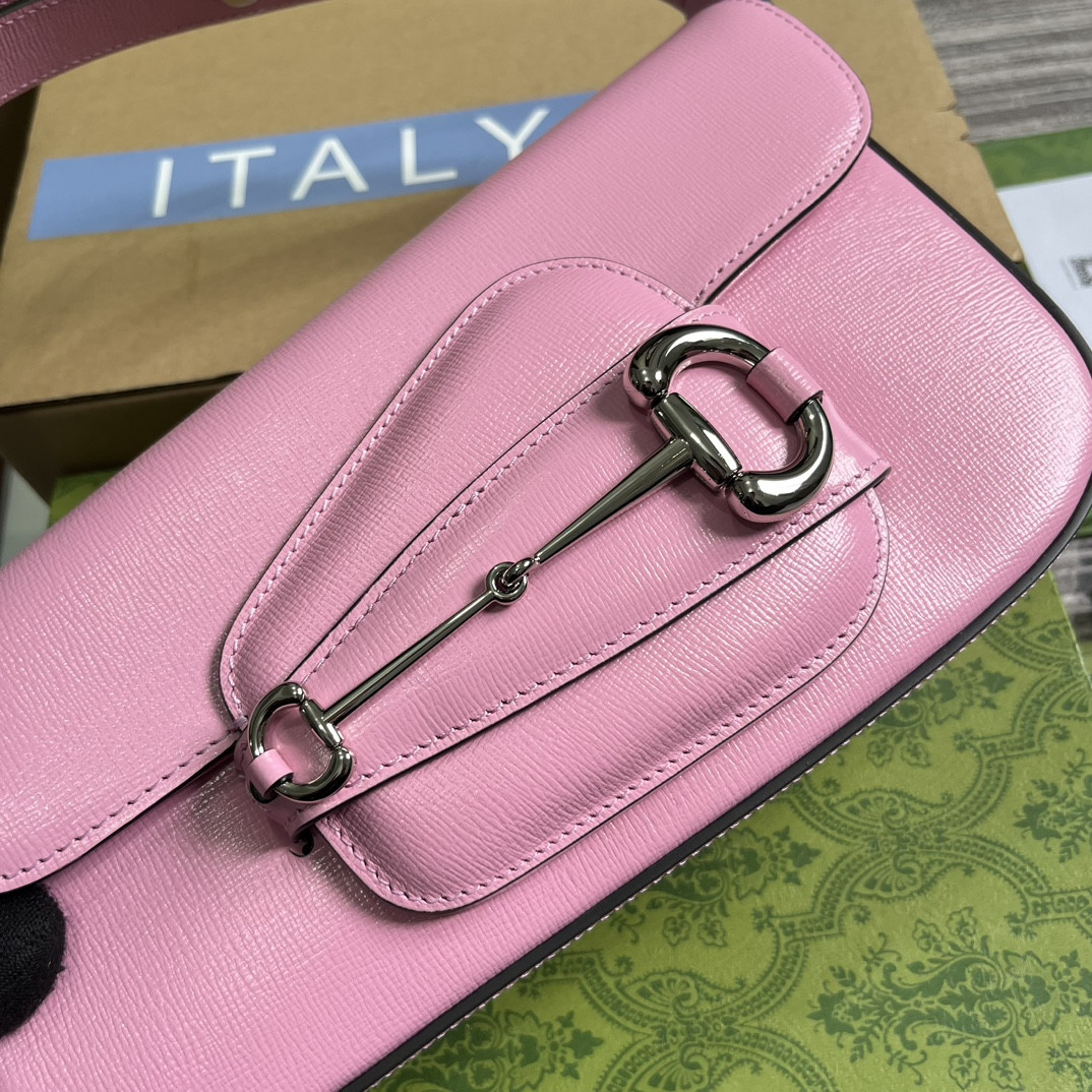 GUCCI HORSEBIT 1955 SMALL SHOULDER BAG pink 10.4"W x 6.7-4.1"H x 3.1-1.6"D