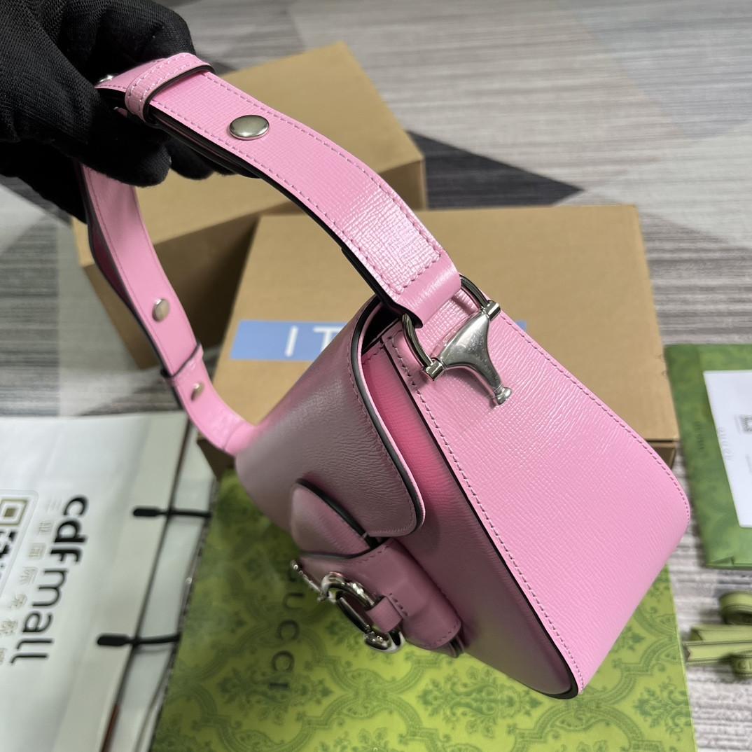 GUCCI HORSEBIT 1955 SMALL SHOULDER BAG pink 10.4"W x 6.7-4.1"H x 3.1-1.6"D