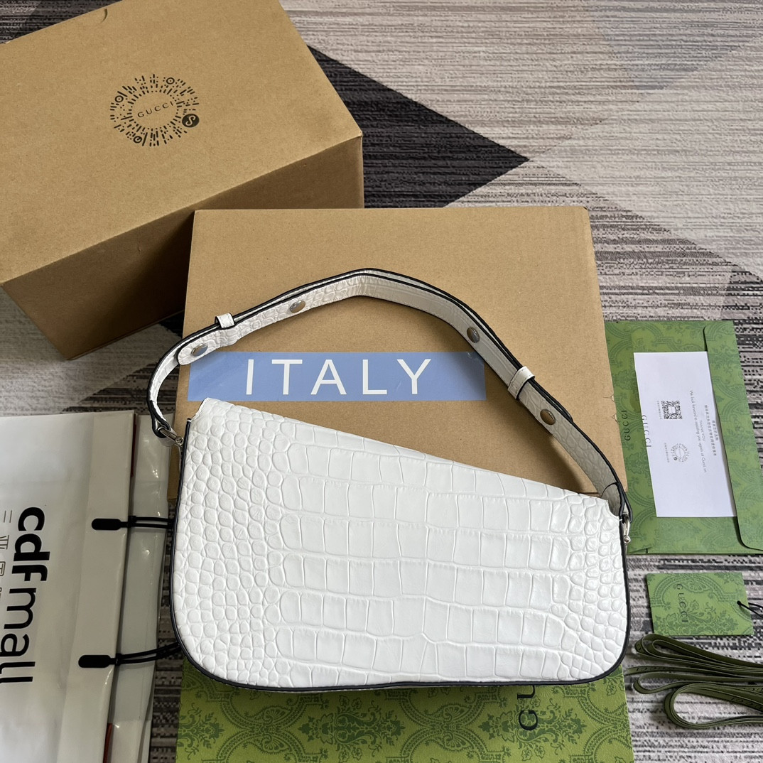 GUCCI HORSEBIT 1955 SMALL SHOULDER BAG WHITE 10.4"W x 6.7-4.1"H x 3.1-1.6"D