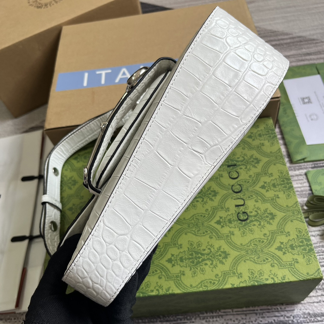 GUCCI HORSEBIT 1955 SMALL SHOULDER BAG WHITE 10.4"W x 6.7-4.1"H x 3.1-1.6"D