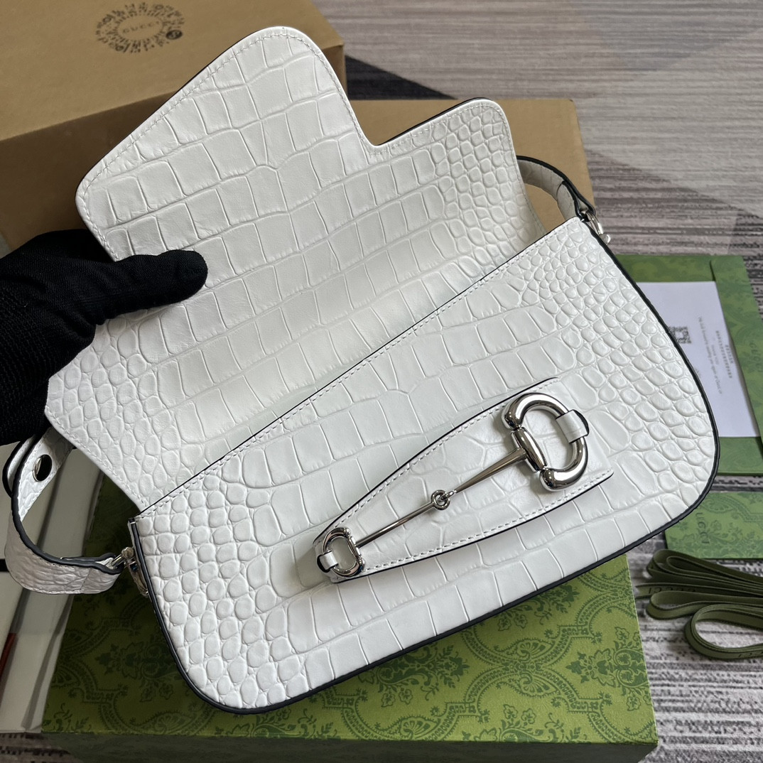 GUCCI HORSEBIT 1955 SMALL SHOULDER BAG WHITE 10.4"W x 6.7-4.1"H x 3.1-1.6"D