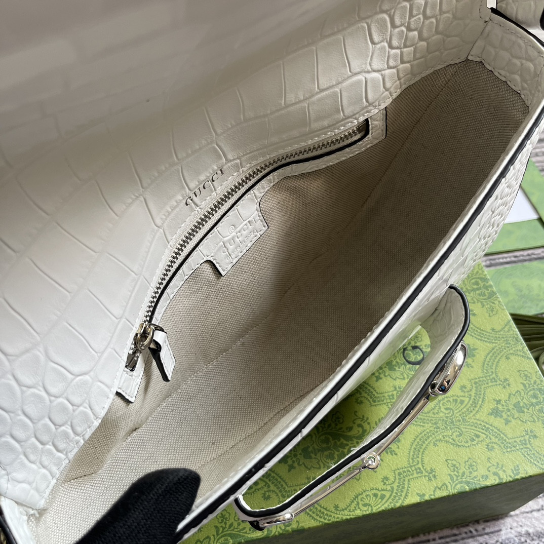 GUCCI HORSEBIT 1955 SMALL SHOULDER BAG WHITE 10.4"W x 6.7-4.1"H x 3.1-1.6"D