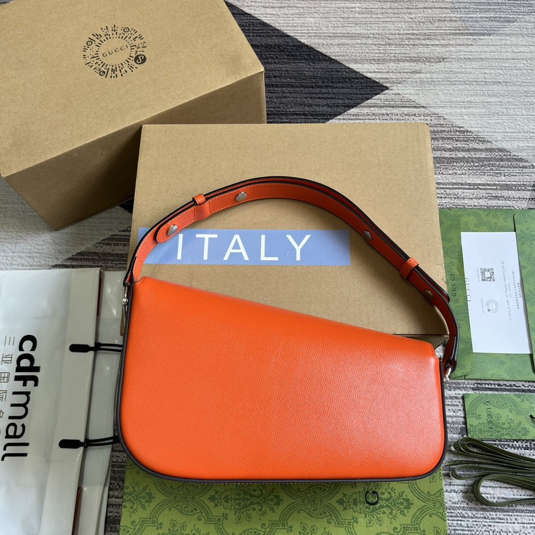 GUCCI HORSEBIT 1955 SMALL SHOULDER BAG ORANGE 10.4"W x 6.7-4.1"H x 3.1-1.6"D