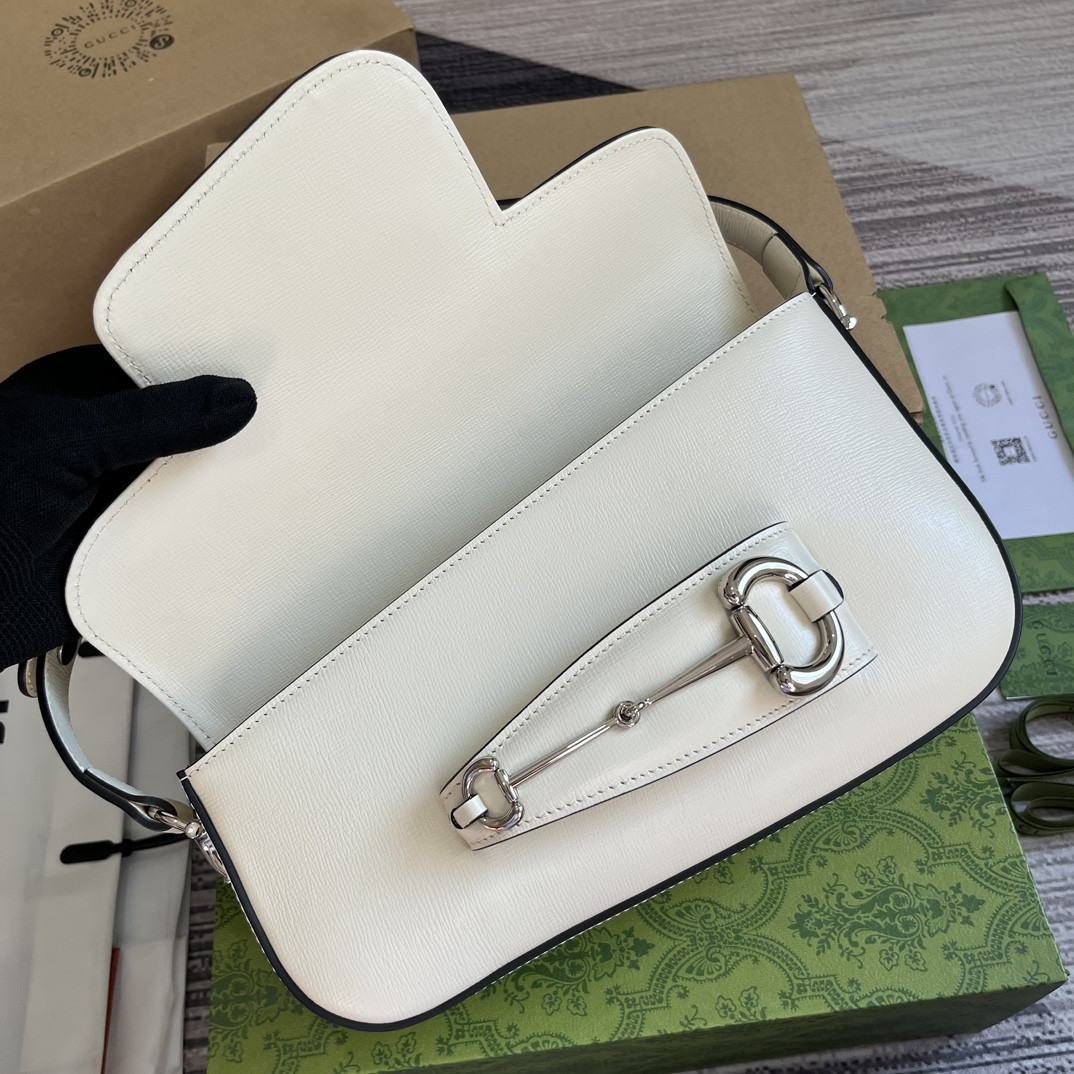 GUCCI HORSEBIT 1955 SMALL SHOULDER BAG WHITE 10.4"W x 6.7-4.1"H x 3.1-1.6"D