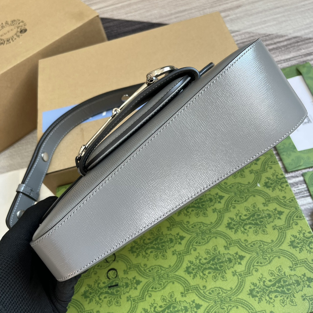 GUCCI HORSEBIT 1955 SMALL SHOULDER BAG GRAY 10.4"W x 6.7-4.1"H x 3.1-1.6"D