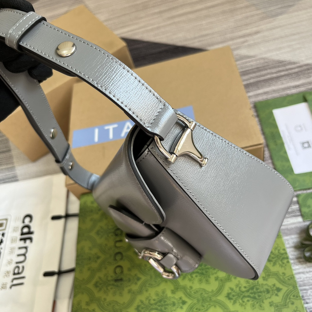 GUCCI HORSEBIT 1955 SMALL SHOULDER BAG GRAY 10.4"W x 6.7-4.1"H x 3.1-1.6"D