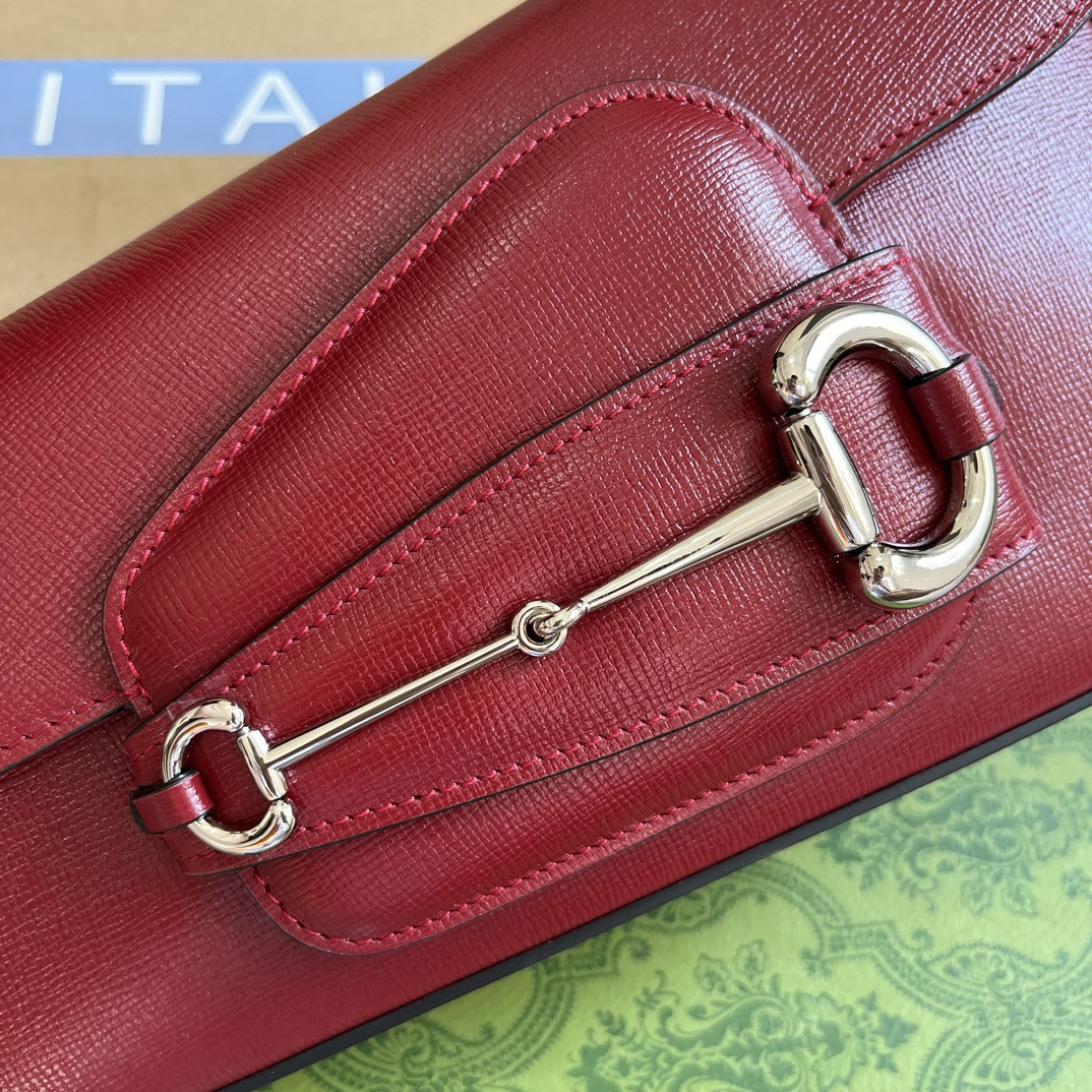 GUCCI HORSEBIT 1955 SMALL SHOULDER BAG RED 10.4"W x 6.7-4.1"H x 3.1-1.6"D
