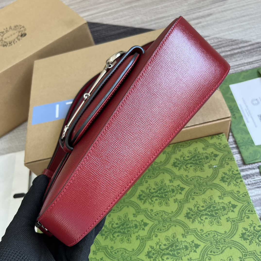 GUCCI HORSEBIT 1955 SMALL SHOULDER BAG RED 10.4"W x 6.7-4.1"H x 3.1-1.6"D