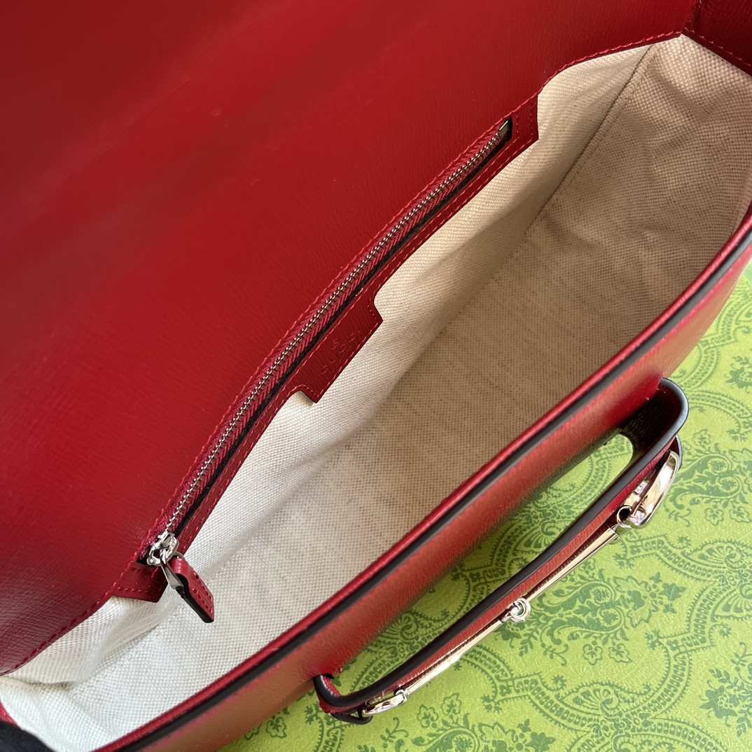 GUCCI HORSEBIT 1955 SMALL SHOULDER BAG RED 10.4"W x 6.7-4.1"H x 3.1-1.6"D