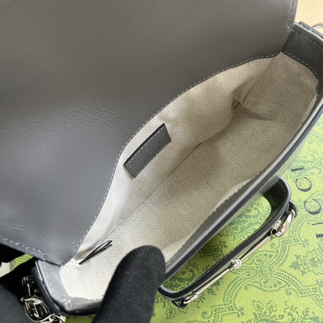 GUCCI HORSEBIT 1955 MINI SHOULDER BAG GRAY 7.7"W x 5-3.1"H x 2.4-1.2"D