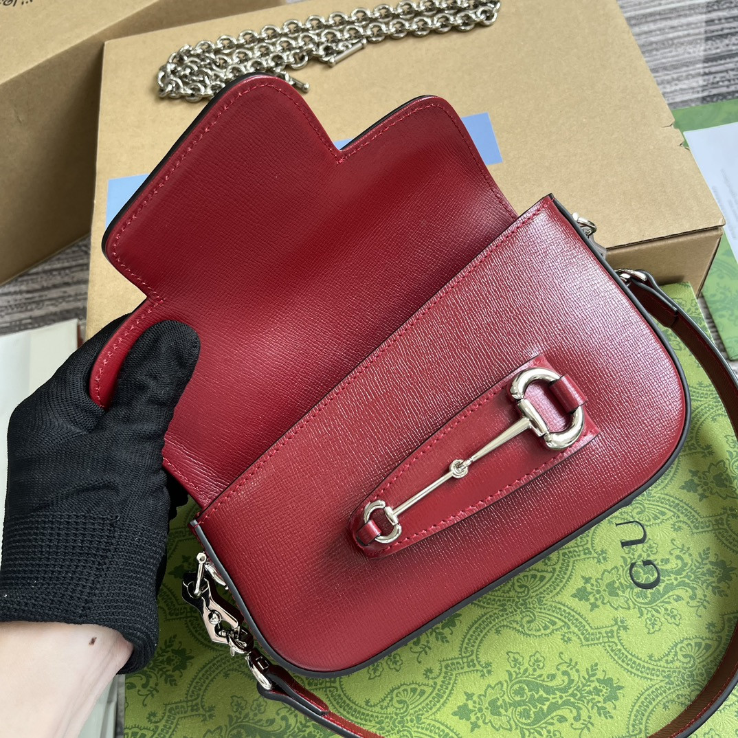 GUCCI HORSEBIT 1955 MINI SHOULDER BAG RED 7.7"W x 5-3.1"H x 2.4-1.2"D