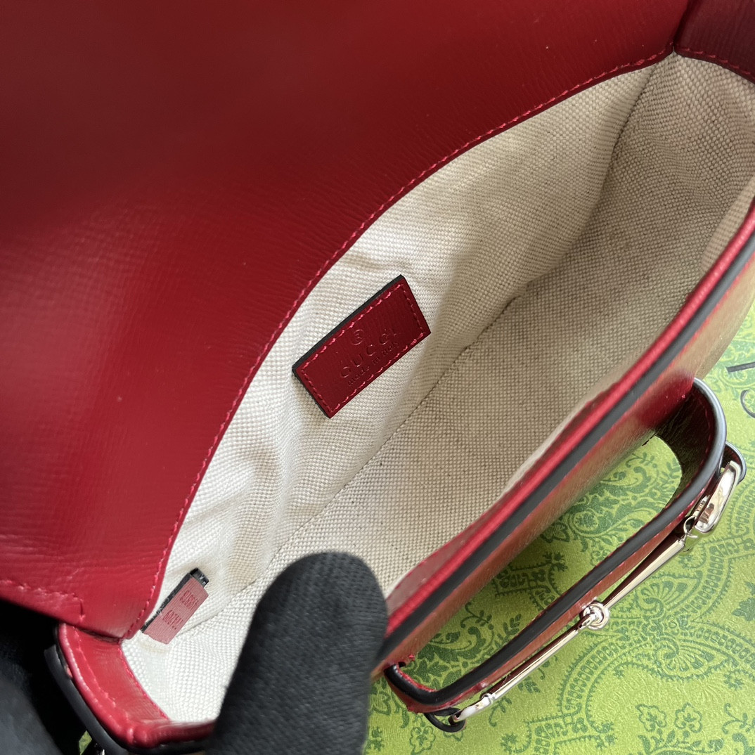 GUCCI HORSEBIT 1955 MINI SHOULDER BAG RED 7.7"W x 5-3.1"H x 2.4-1.2"D