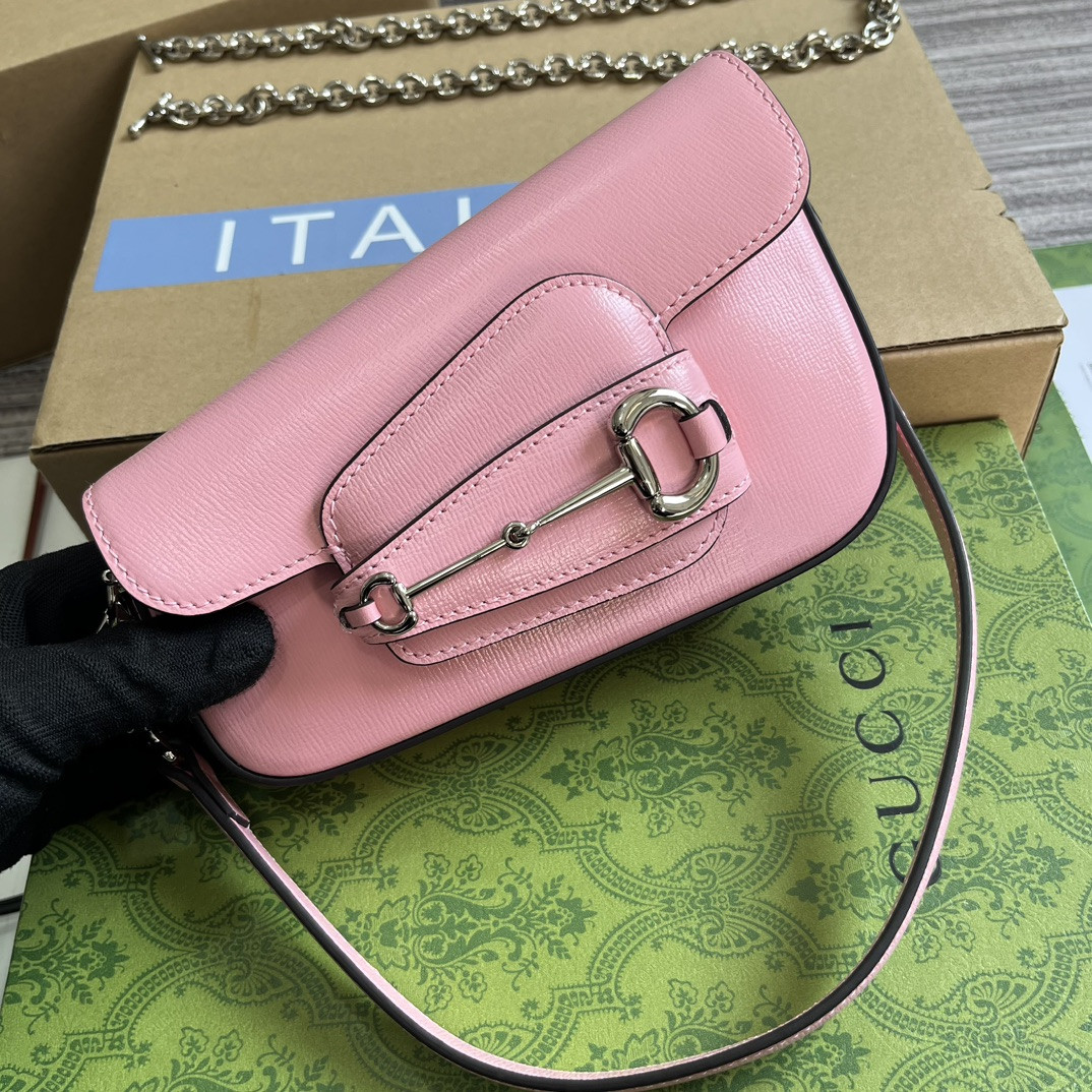 GUCCI HORSEBIT 1955 MINI SHOULDER BAG PINK 7.7"W x 5-3.1"H x 2.4-1.2"D