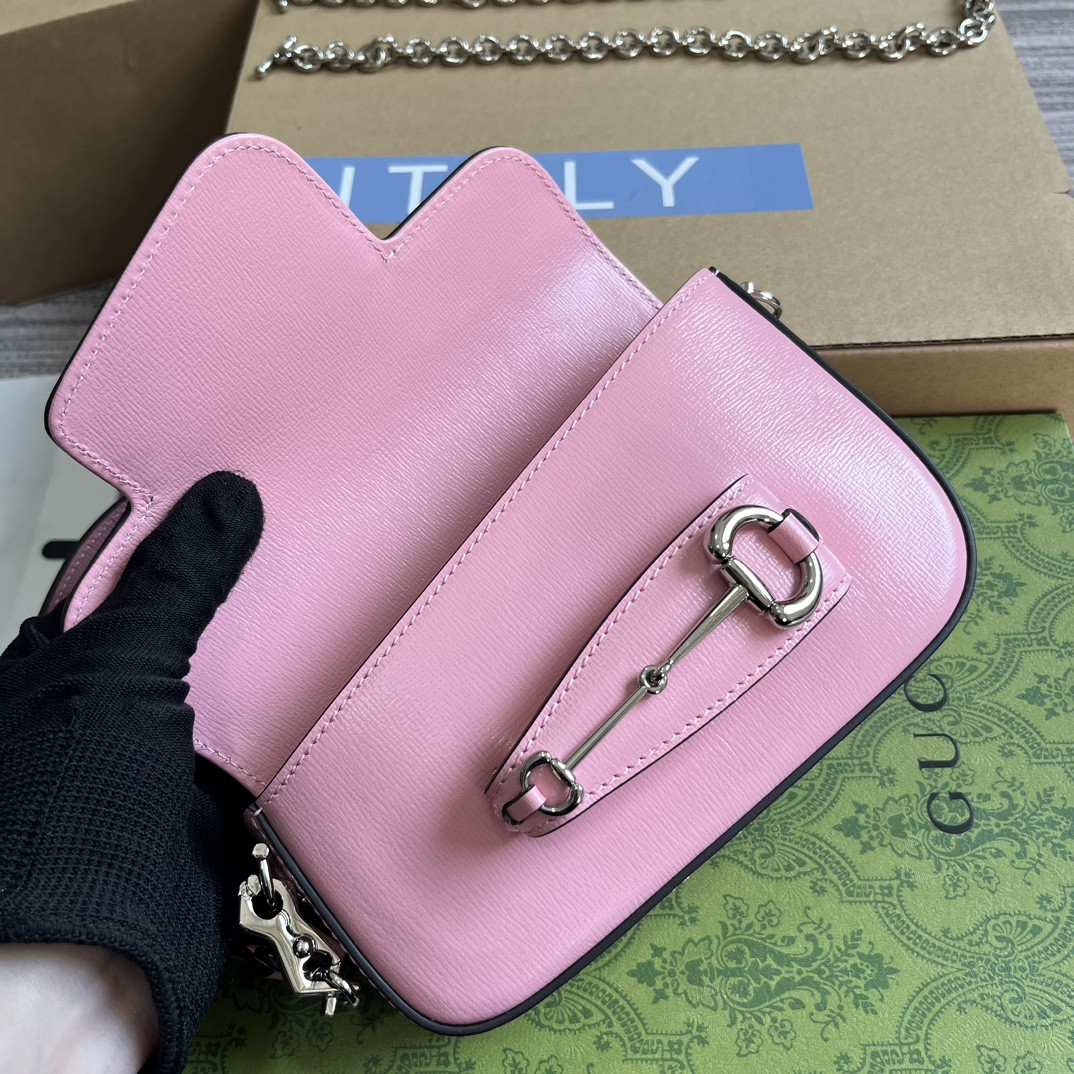 GUCCI HORSEBIT 1955 MINI SHOULDER BAG PINK 7.7"W x 5-3.1"H x 2.4-1.2"D