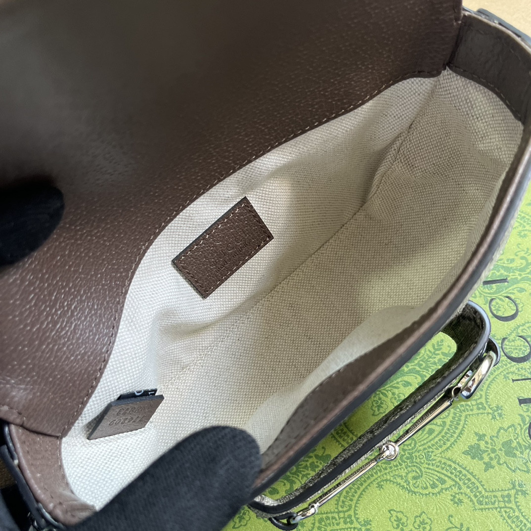 GUCCI HORSEBIT 1955 MINI SHOULDER BAG Beige and ebony 7.7"W x 5-3.1"H x 2.4-1.2"D