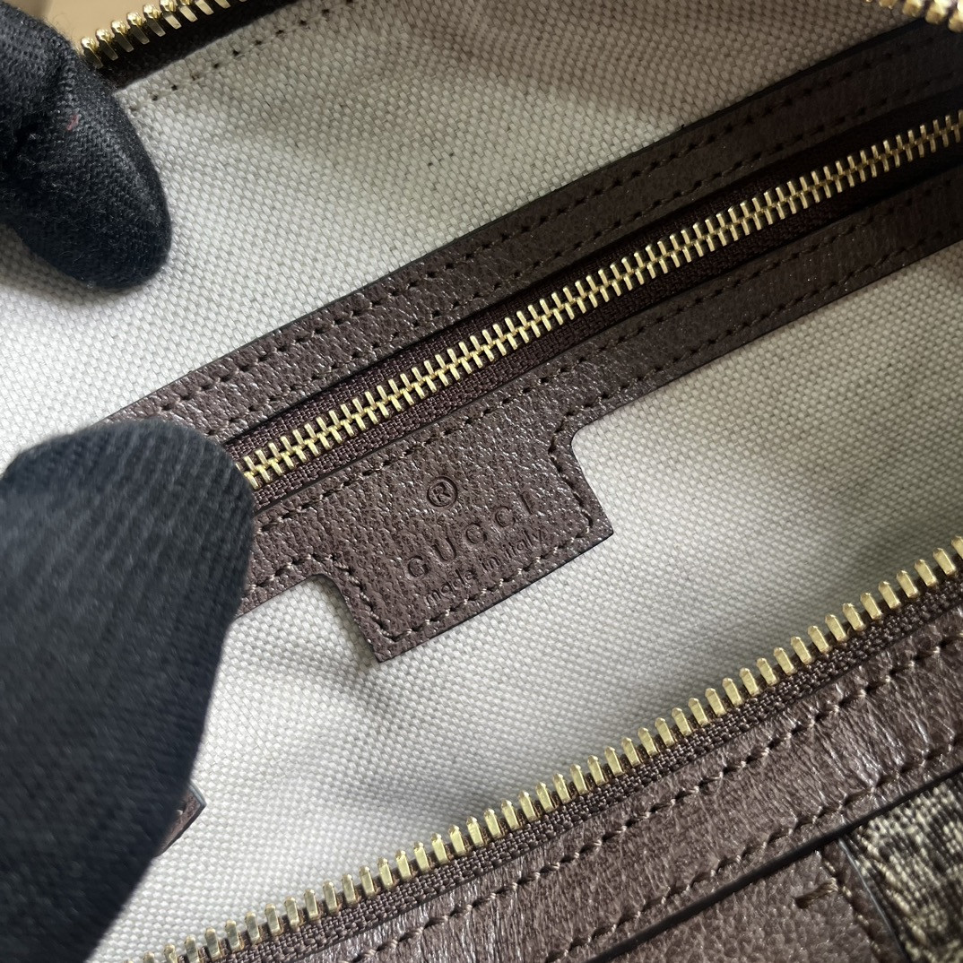 GUCCI OPHIDIA GG MINI TOP HANDLE BAG Beige and brown 8.4"W x 5.5"H x 4.5"D