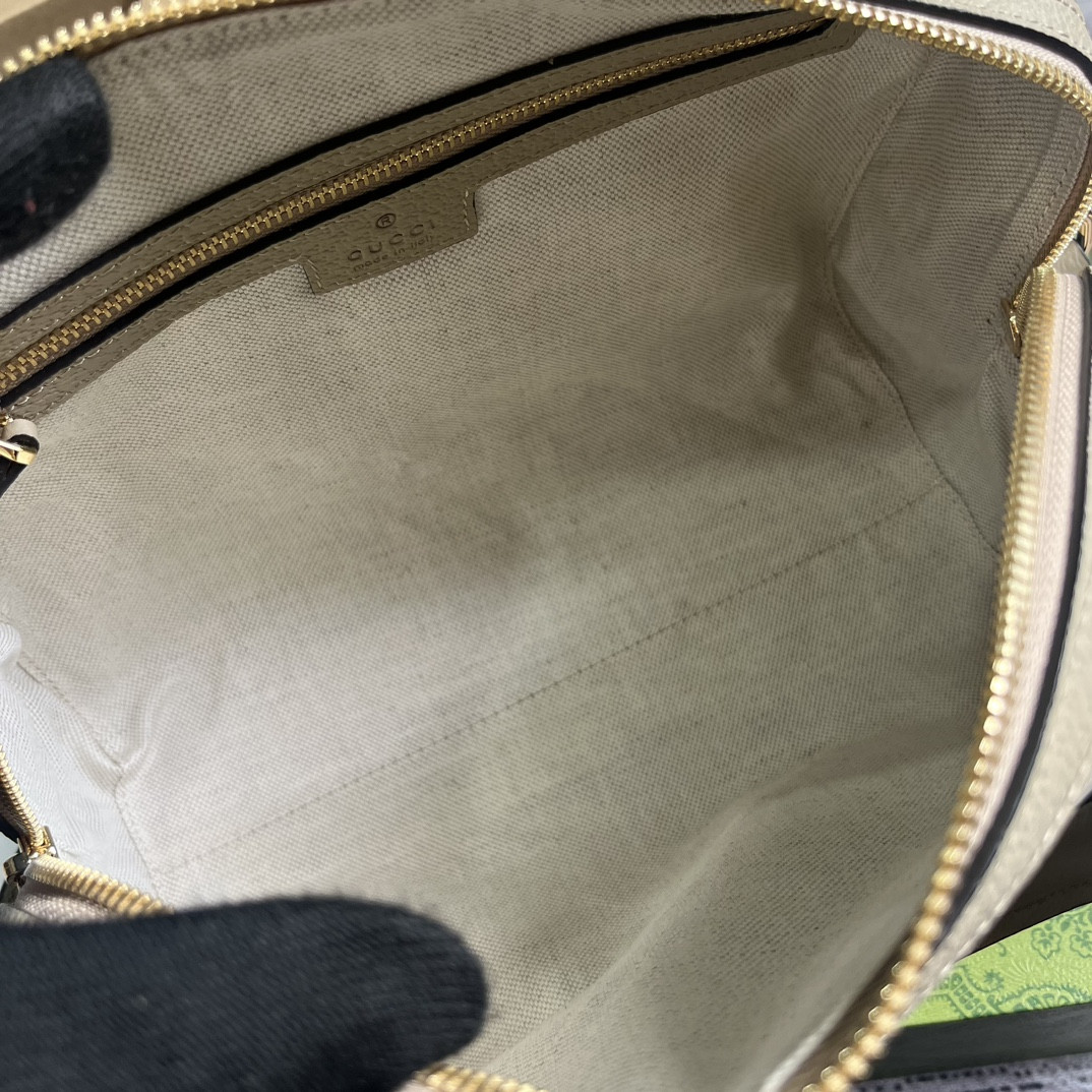 GUCCI OPHIDIA GG MINI TOP HANDLE BAG Beige and white 8.4"W x 5.5"H x 4.5"D