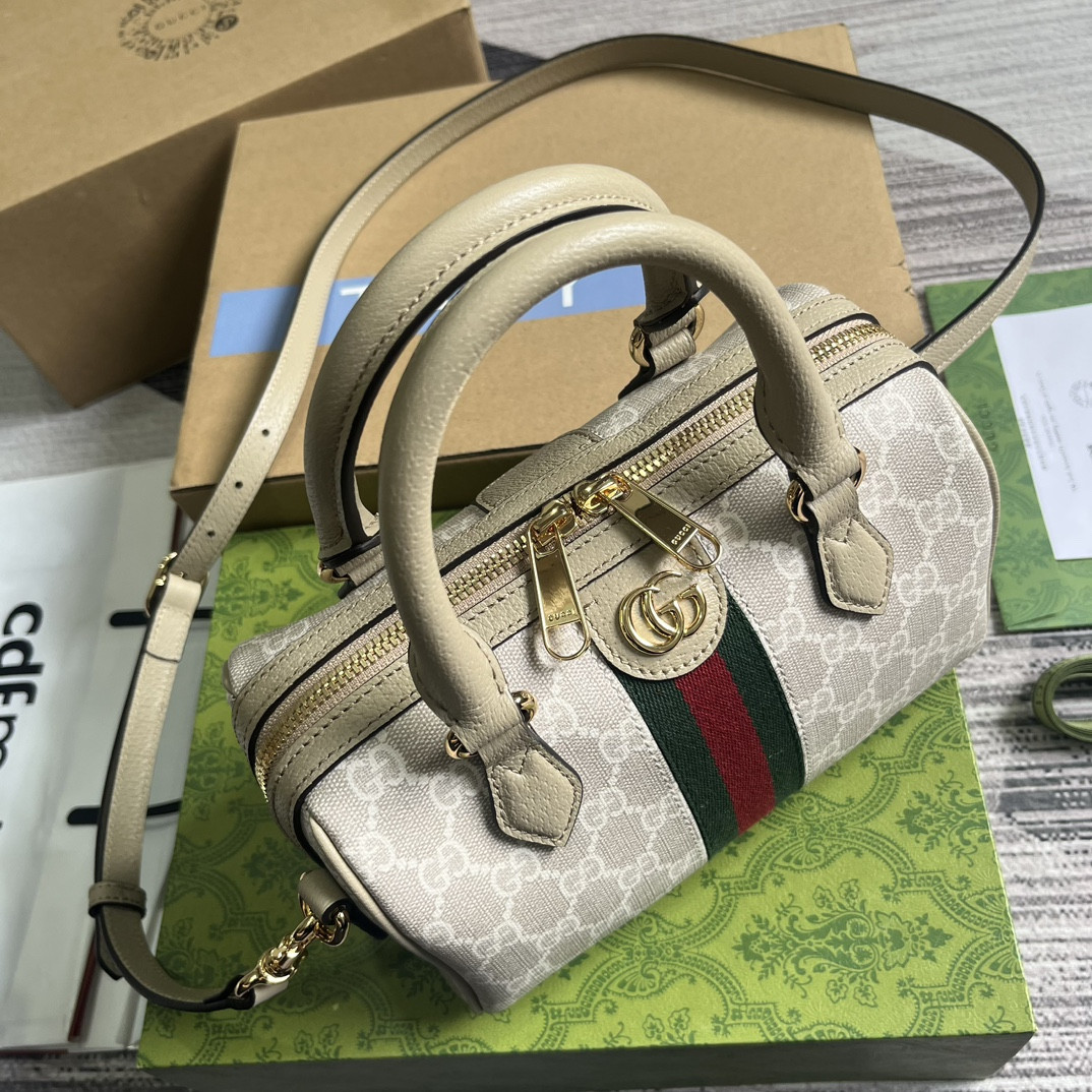 GUCCI OPHIDIA SUPER MINI BAG Beige and oatmeal 6.5"W x 3.9"H x 3.5"D