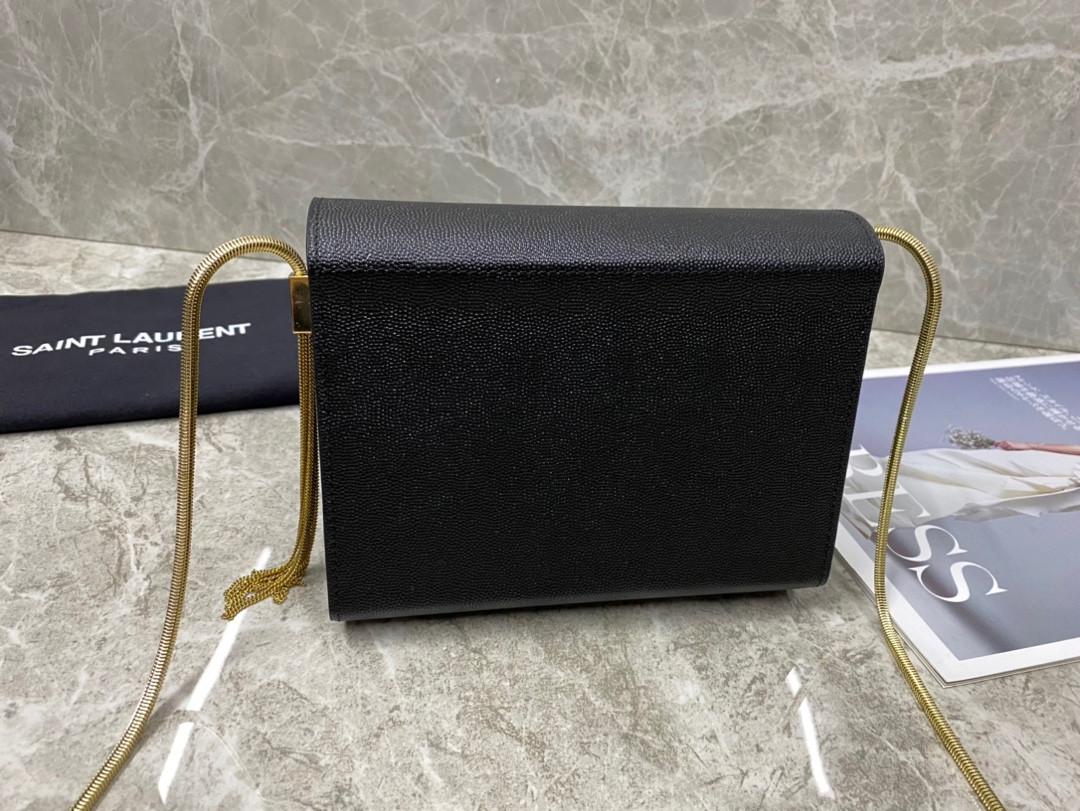 YSL KATE MEDIUM IN GRAIN DE POUDRE EMBOSSED LEATHER 9.4 X 5.7 X 2.1 INCHES