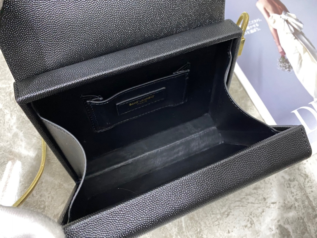 YSL KATE MEDIUM IN GRAIN DE POUDRE EMBOSSED LEATHER 9.4 X 5.7 X 2.1 INCHES