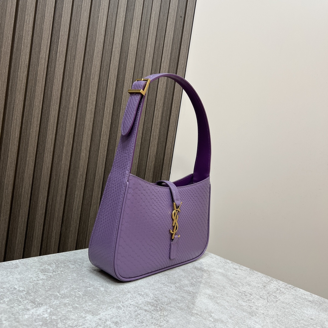 YSL LE 5 À 7 IN CROCODILE-EMBOSSED LEATHER purple 9 X 6.3 X 2.5 INCHES