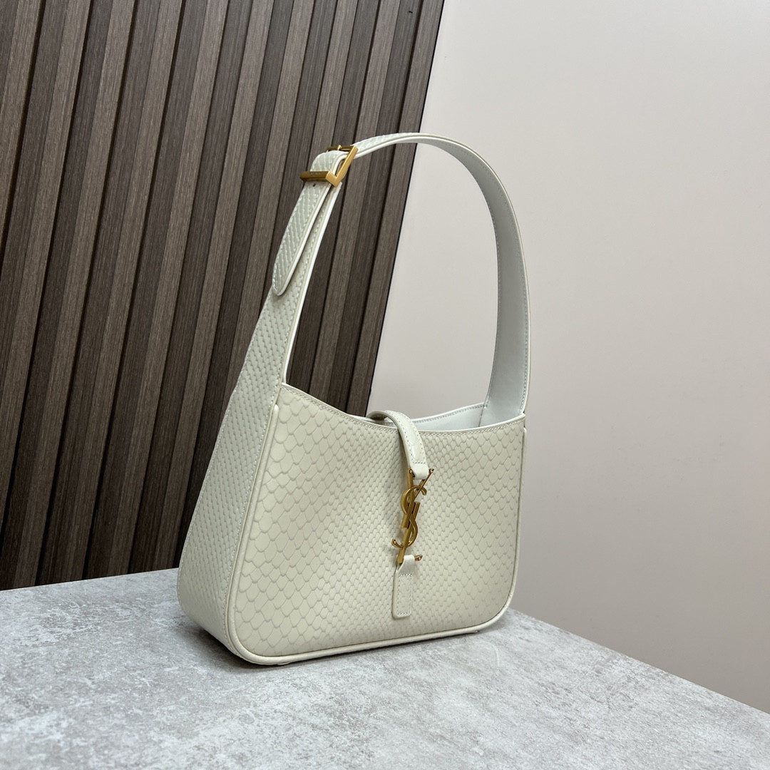 YSL LE 5 À 7 IN CROCODILE-EMBOSSED LEATHER white 9 X 6.3 X 2.5 INCHES