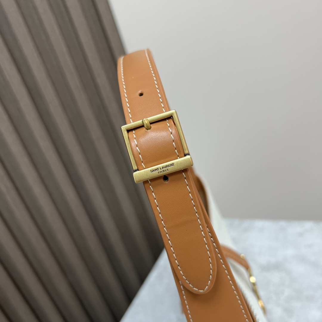 YSL LE 5 À 7 IN CANVAS AND LEATHER GREGE AND BRICK 9 X 6.3 X 2.5 INCHES