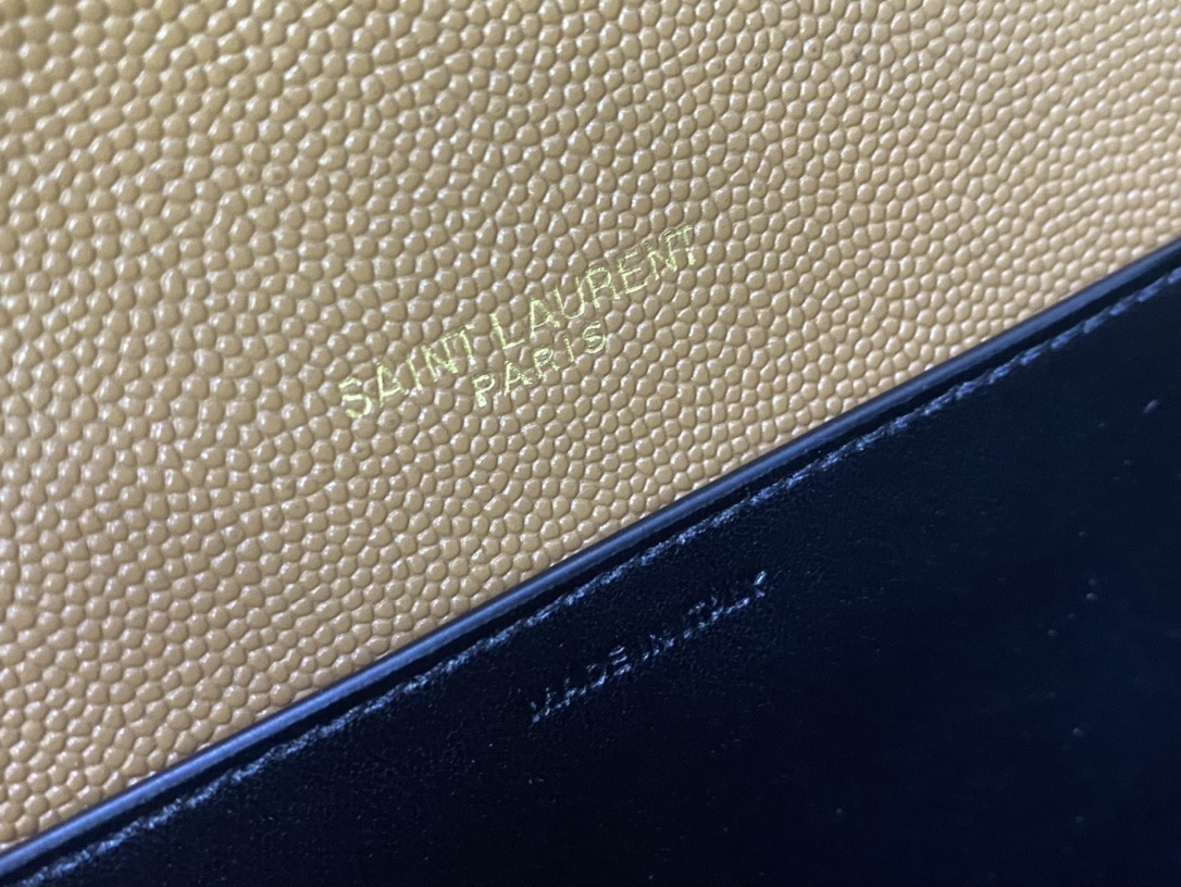 YSL UPTOWN CHAIN WALLET IN GRAIN DE POUDRE EMBOSSED LEATHER TAUPE 7.5 X 4.7 X 1.2 INCHES