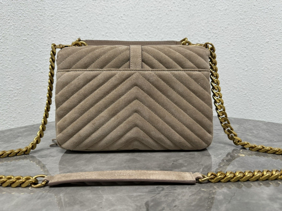 YSL COLLEGE MEDIUM IN QUILTED SUEDE GRAY 9.4 X 6.6 X 2.5 INCHES