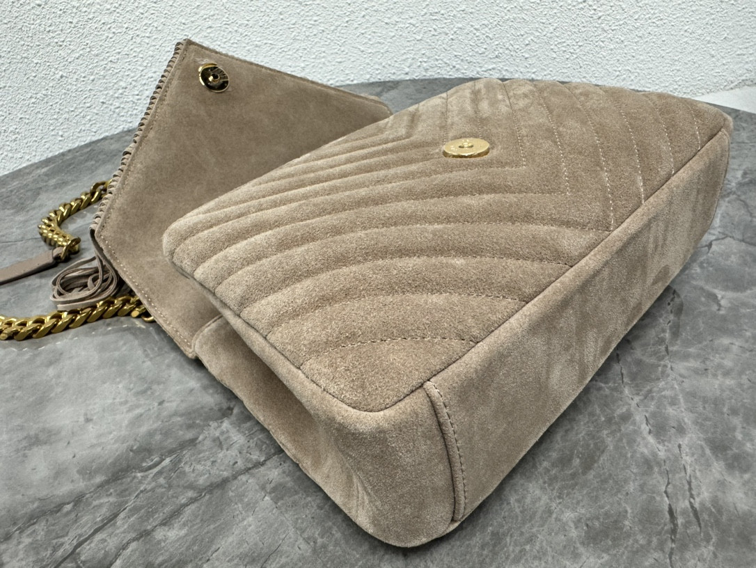 YSL COLLEGE MEDIUM IN QUILTED SUEDE GRAY 9.4 X 6.6 X 2.5 INCHES