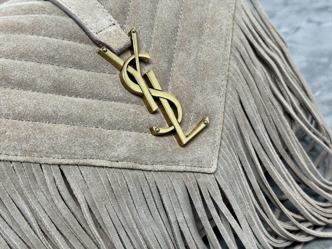 YSL COLLEGE MEDIUM IN QUILTED SUEDE GRAY 9.4 X 6.6 X 2.5 INCHES