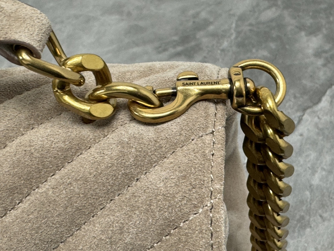 YSL COLLEGE MEDIUM IN QUILTED SUEDE GRAY 9.4 X 6.6 X 2.5 INCHES