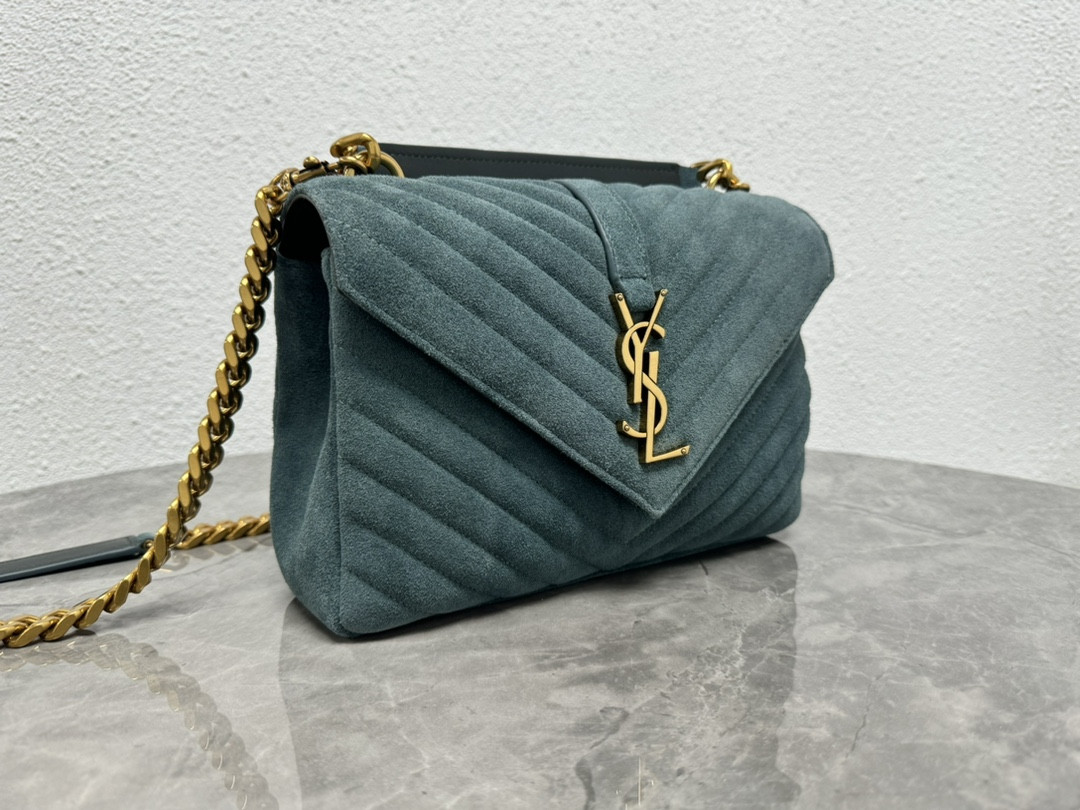 YSL COLLEGE MEDIUM IN QUILTED SUEDE blue 9.4 X 6.6 X 2.5 INCHES