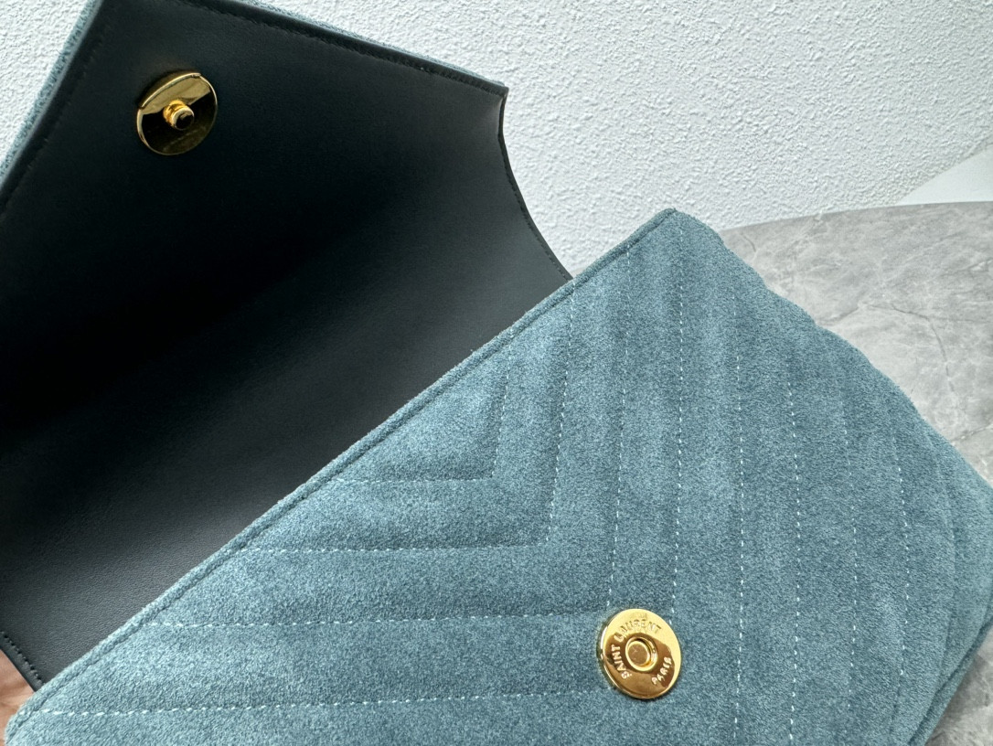 YSL COLLEGE MEDIUM IN QUILTED SUEDE blue 9.4 X 6.6 X 2.5 INCHES