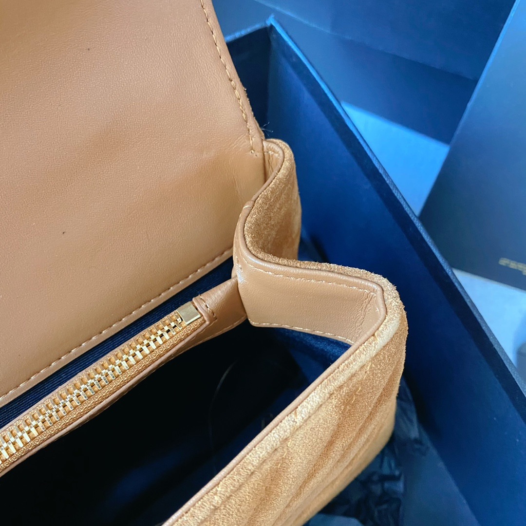 YSL COLLEGE MEDIUM IN QUILTED SUEDE BROWN 9.4 X 6.6 X 2.5 INCHES