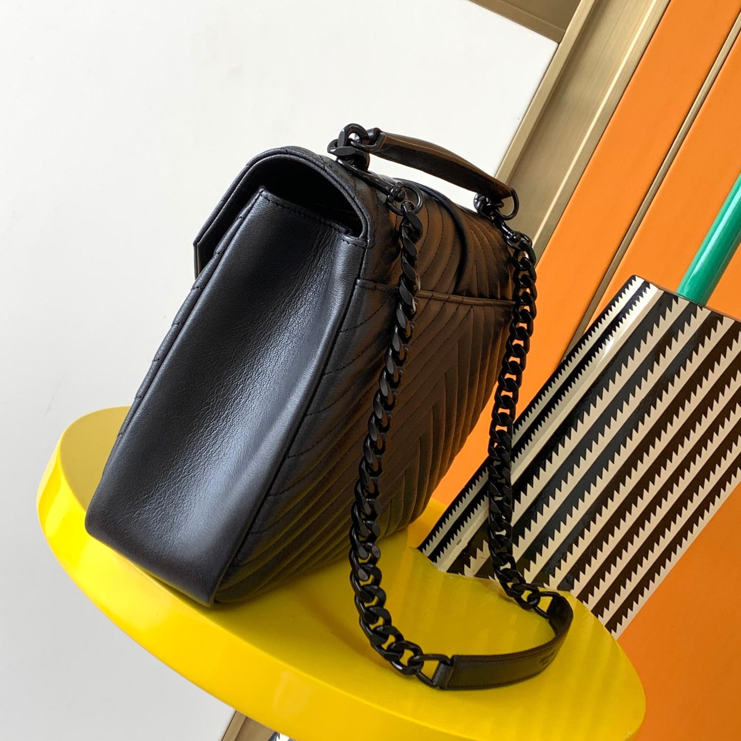 YSL COLLEGE LARGE IN QUILTED LEATHER BLACK 32X21X8 CM