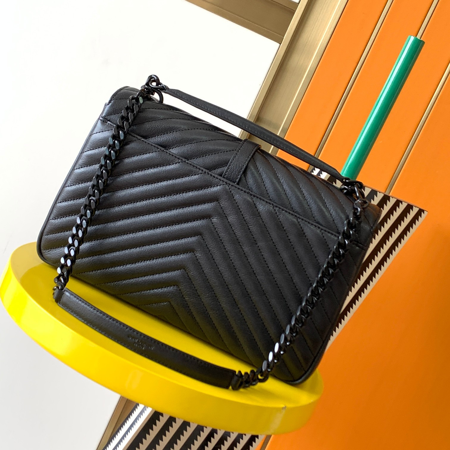 YSL COLLEGE LARGE IN QUILTED LEATHER BLACK 32X21X8 CM