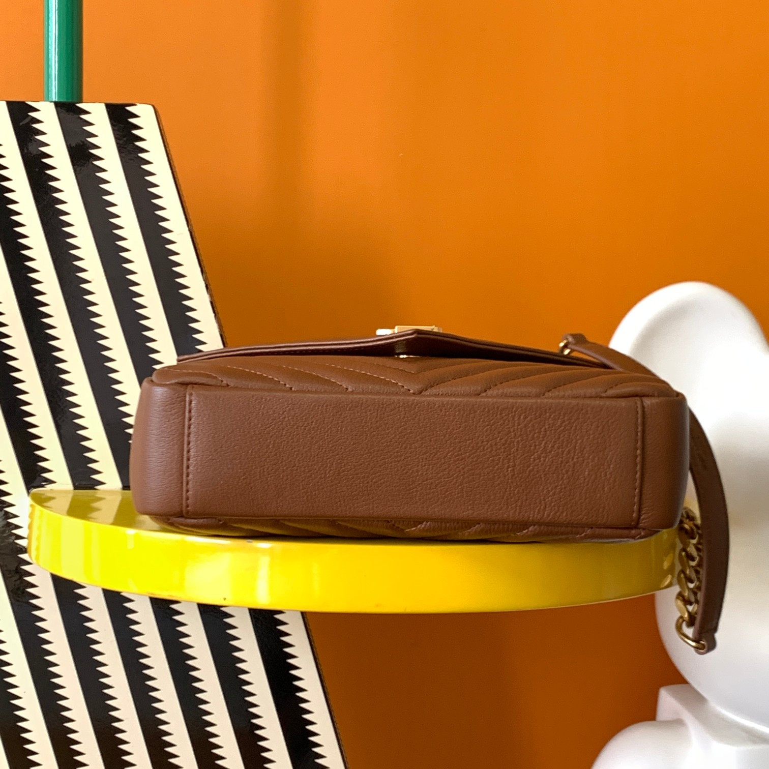 YSL COLLEGE MEDIUM IN QUILTED LEATHER COFFEE 9.4 X 6.6 X 2.5 INCHES