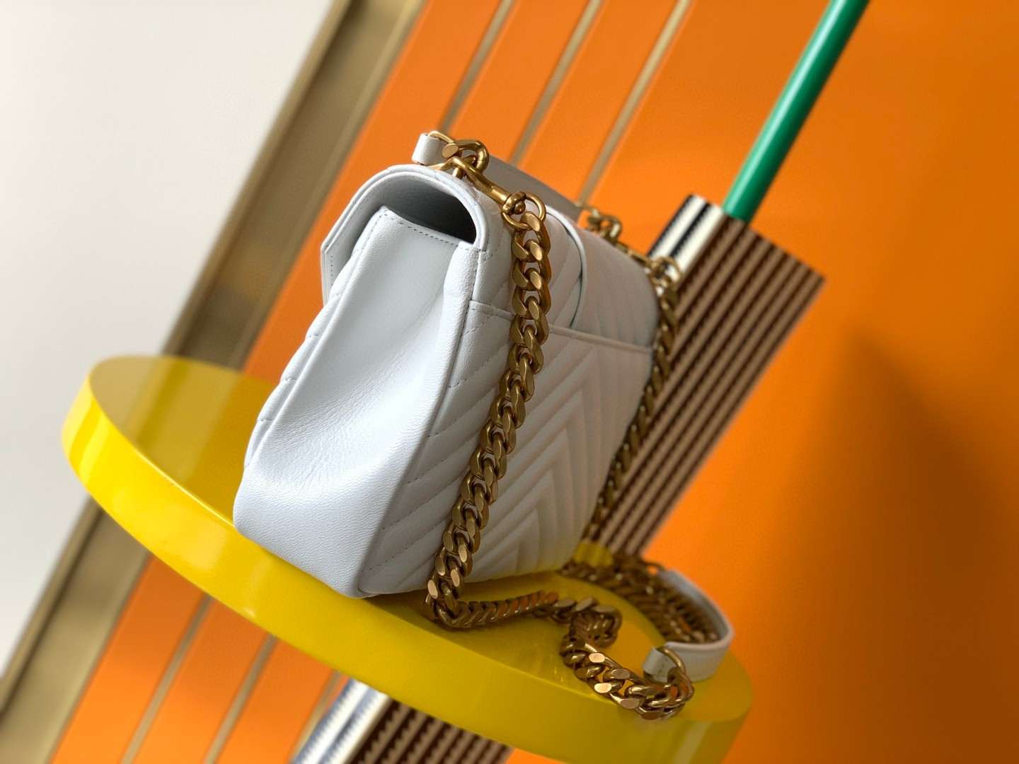 YSL COLLEGE MEDIUM IN QUILTED LEATHER white 9.4 X 6.6 X 2.5 INCHES