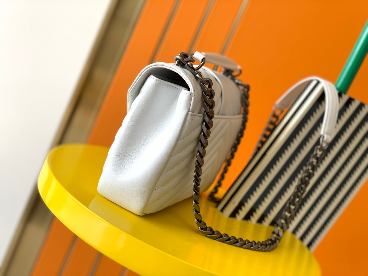 YSL COLLEGE MEDIUM IN QUILTED LEATHER white silver 9.4 X 6.6 X 2.5 INCHES