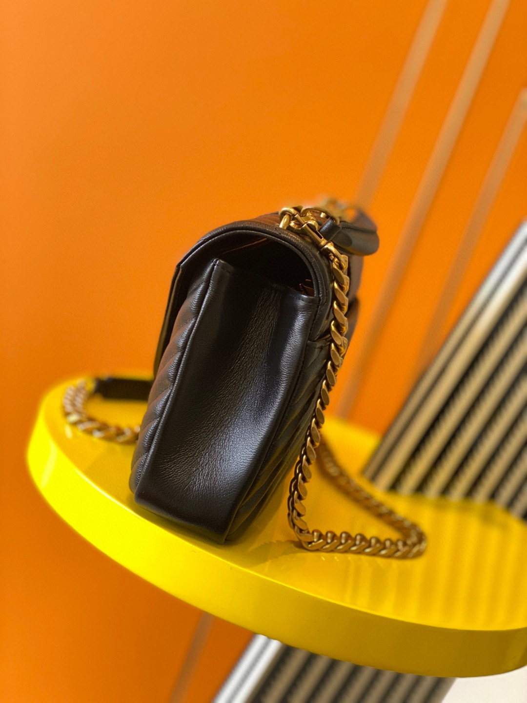 YSL COLLEGE MEDIUM IN QUILTED LEATHER BLACK 9.4 X 6.6 X 2.5 INCHES