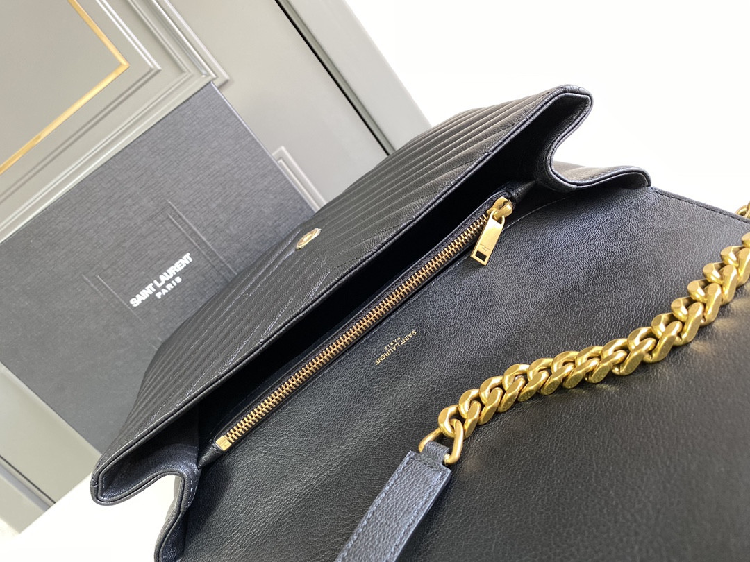 YSL COLLEGE LARGE IN QUILTED LEATHER BLACK GOLD 32X21X8 CM
