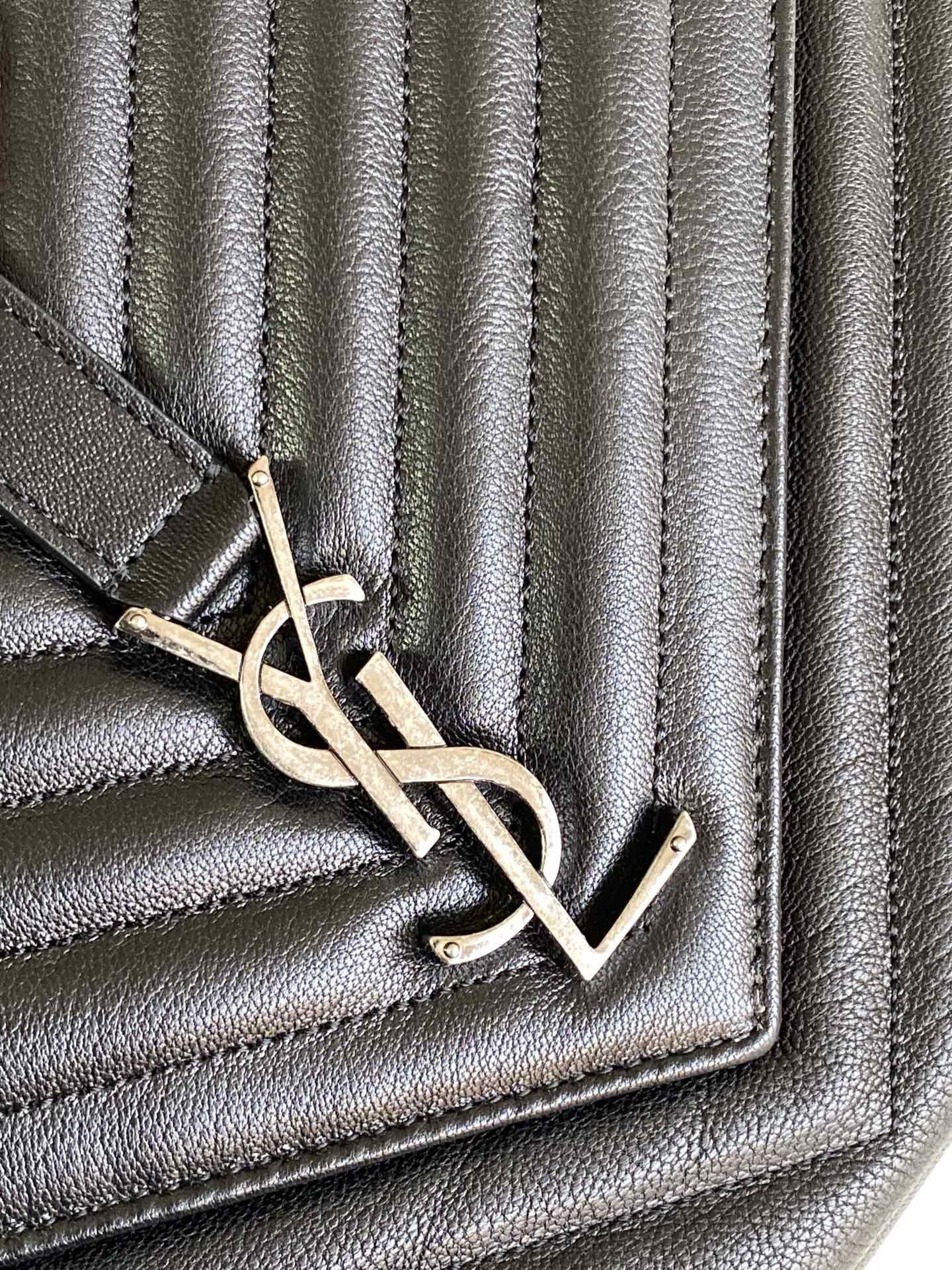 YSL COLLEGE LARGE IN QUILTED LEATHER BLACK SILVER 32X21X8 CM
