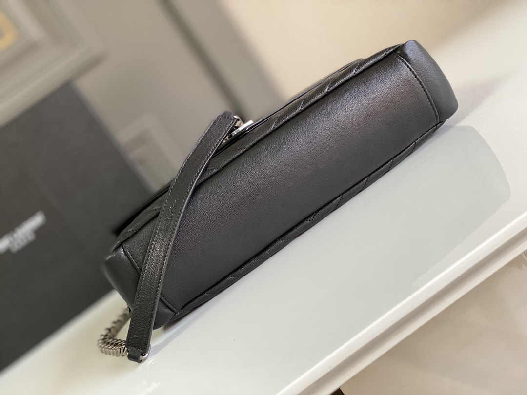 YSL COLLEGE LARGE IN QUILTED LEATHER BLACK SILVER 32X21X8 CM